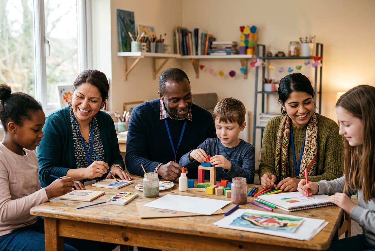 Support workers on a community activity